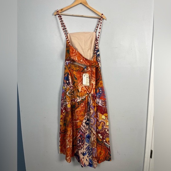 Farm Rio x Anthropologie Sleeveless Midi Dress new size large orange drop waist - Picture 6 of 12